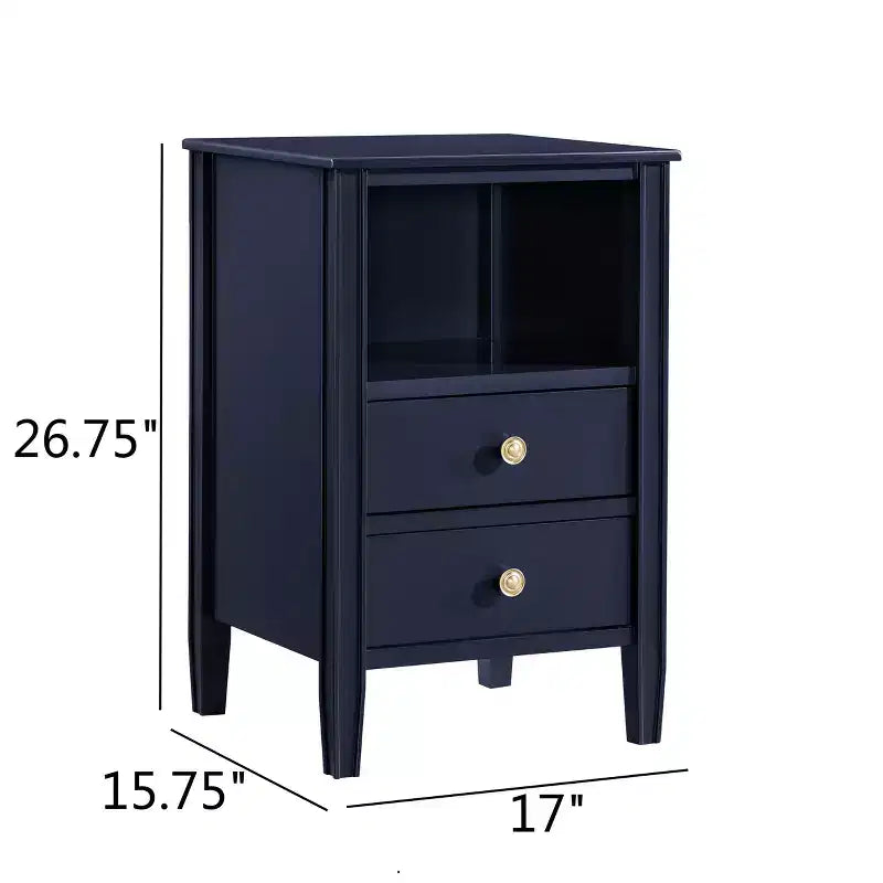 Table de chevet avec 2 tiroirs de rangement et étagère ouverte, Gris