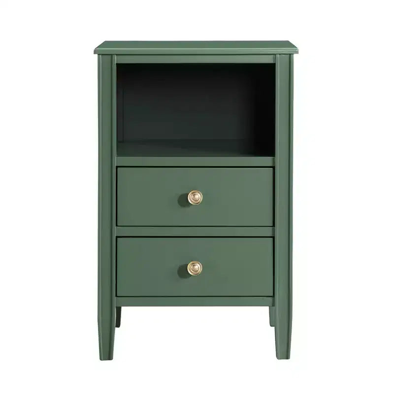 Table de chevet avec 2 tiroirs de rangement et étagère ouverte, Gris