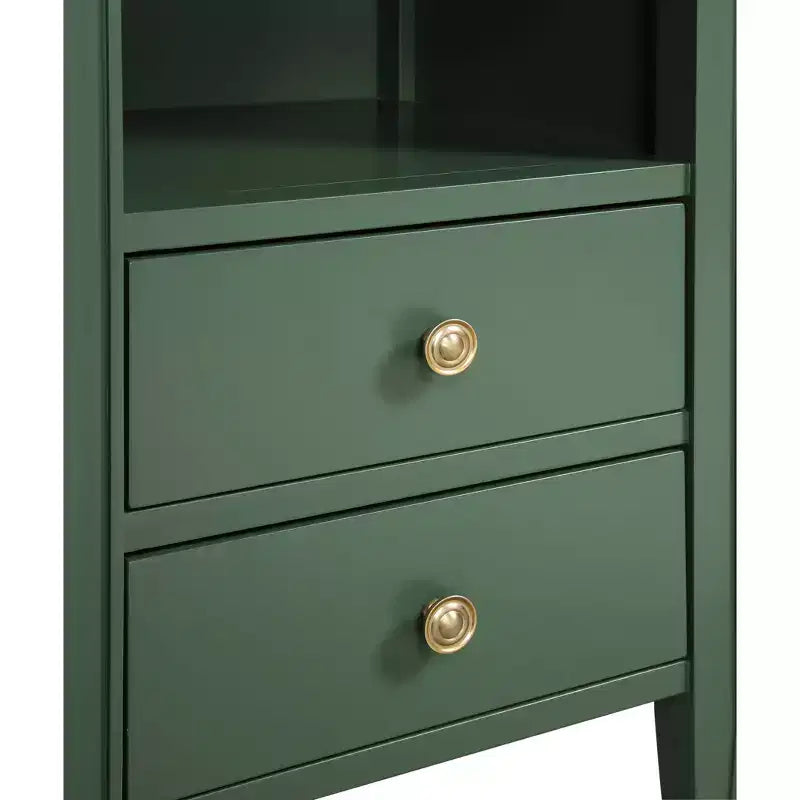 Table de chevet avec 2 tiroirs de rangement et étagère ouverte, Gris