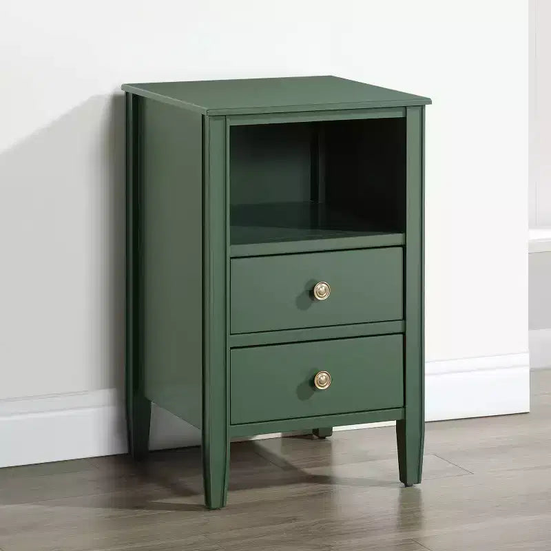 Table de chevet avec 2 tiroirs de rangement et étagère ouverte, Gris