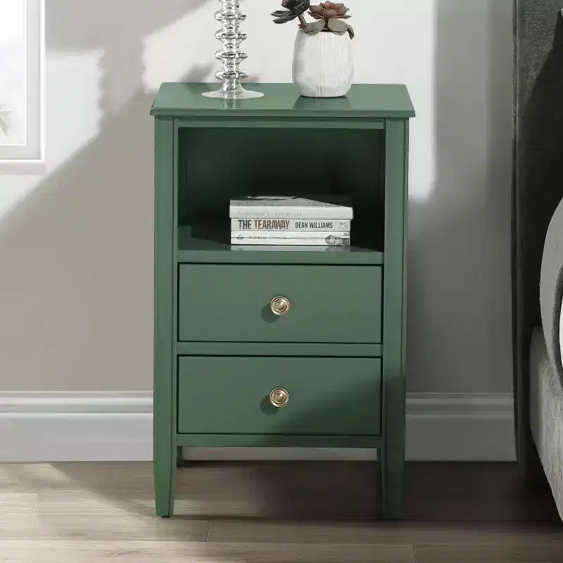 Table de chevet avec 2 tiroirs de rangement et étagère ouverte, Gris