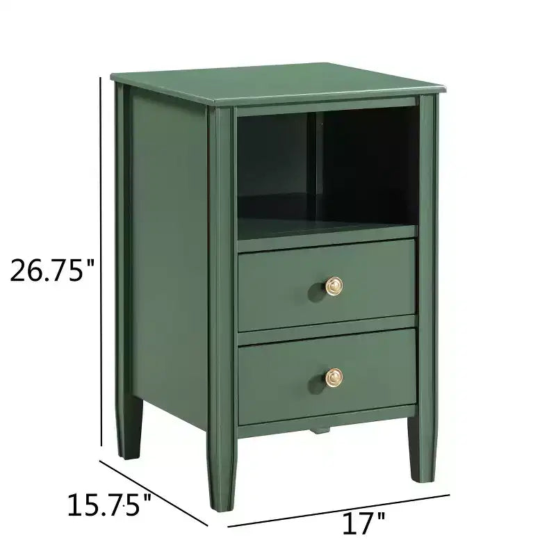 Table de chevet avec 2 tiroirs de rangement et étagère ouverte, Gris