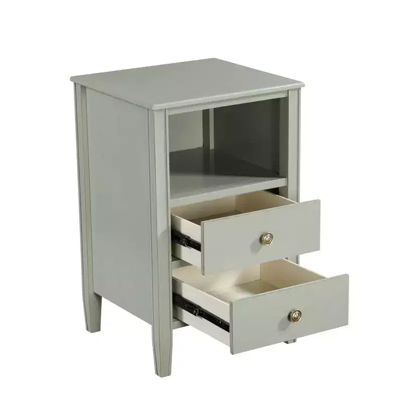 Table de chevet avec 2 tiroirs de rangement et étagère ouverte, Gris