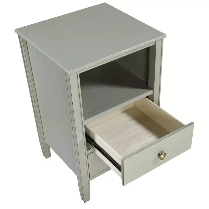 Table de chevet avec 2 tiroirs de rangement et étagère ouverte, Gris