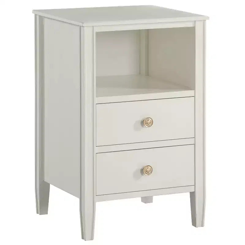 Table de chevet avec 2 tiroirs de rangement et étagère ouverte, Gris
