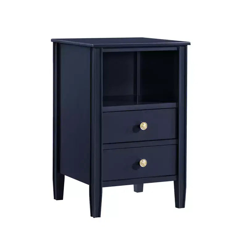 Table de chevet avec 2 tiroirs de rangement et étagère ouverte, Gris