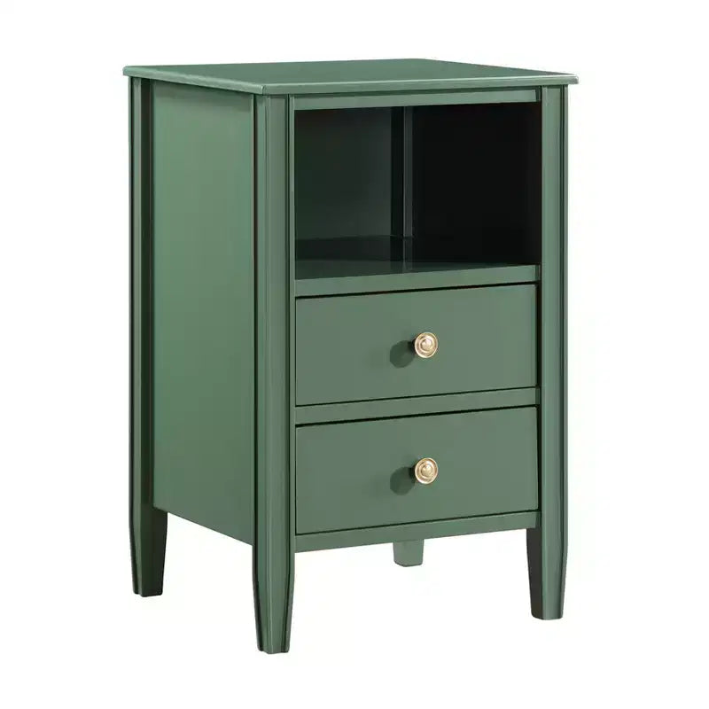 Table de chevet avec 2 tiroirs de rangement et étagère ouverte, Gris