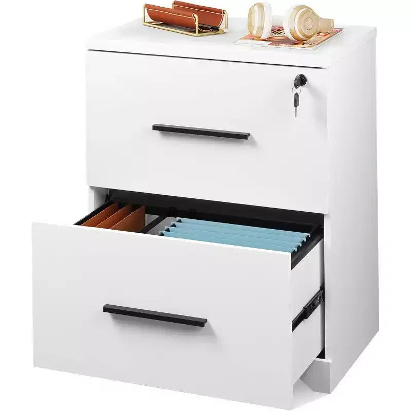 Classeur latéral en bois à 2 tiroirs avec serrure et mécanisme anti-basculement