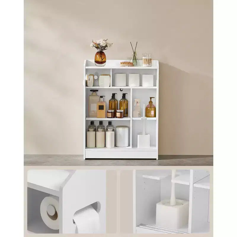 Meuble de rangement de salle de bain fin avec portes coulissantes et étagères réglables