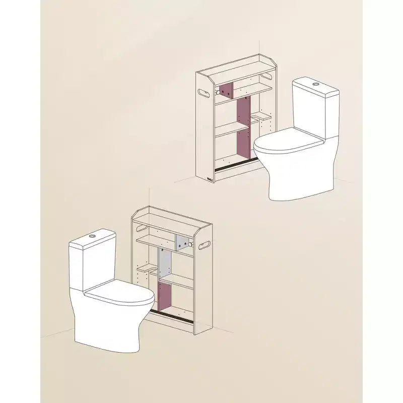 Meuble de rangement de salle de bain fin avec portes coulissantes et étagères réglables