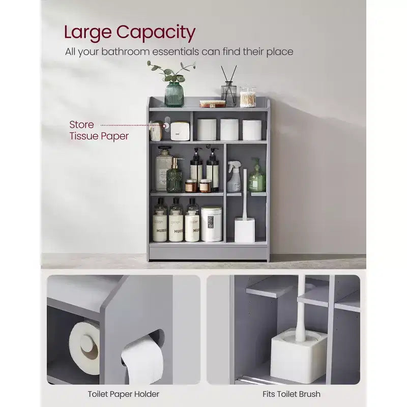 Meuble de rangement de salle de bain fin avec portes coulissantes et étagères réglables