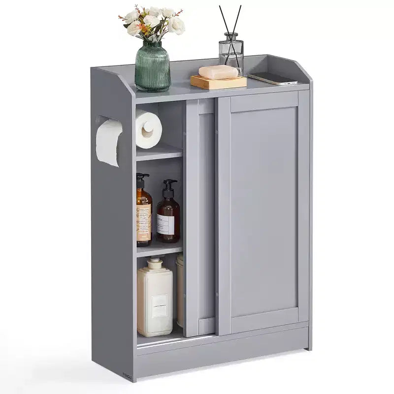 Meuble de rangement de salle de bain fin avec portes coulissantes et étagères réglables