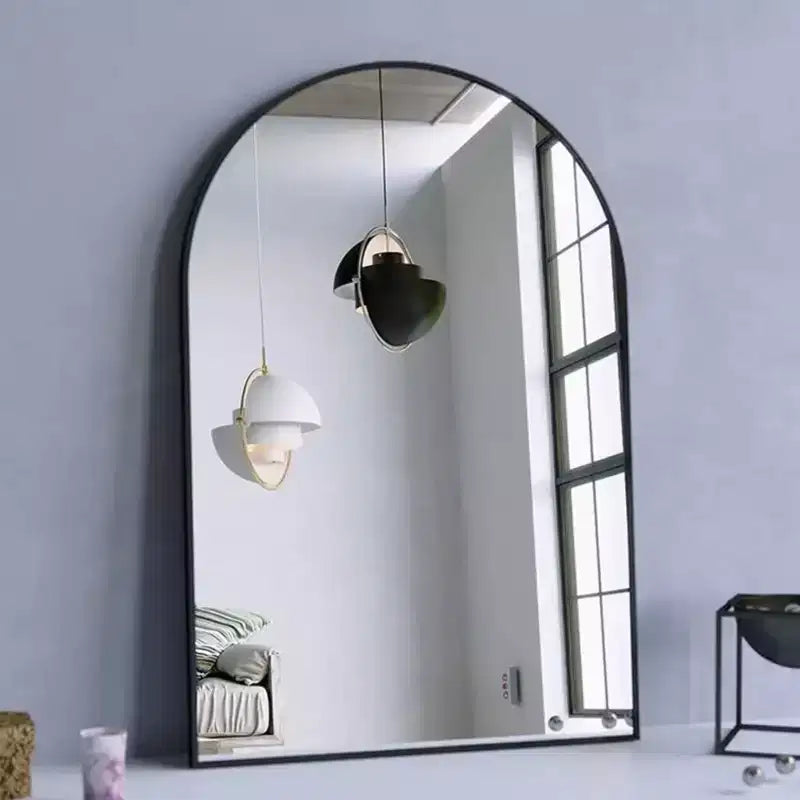 Miroir de cheminée arqué 24 x 36, Noir/Doré - Cadre métallique, Fixation murale, Décor moderne