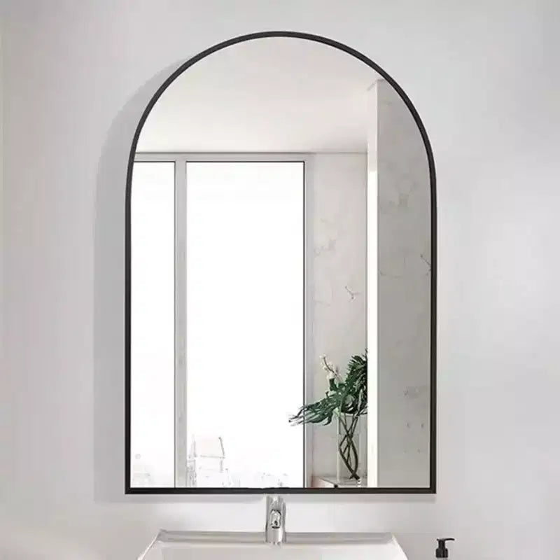 Miroir de cheminée arqué 24 x 36, Noir/Doré - Cadre métallique, Fixation murale, Décor moderne