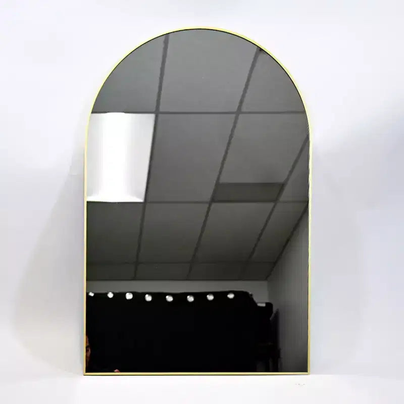 Miroir de cheminée arqué 24 x 36, Noir/Doré - Cadre métallique, Fixation murale, Décor moderne
